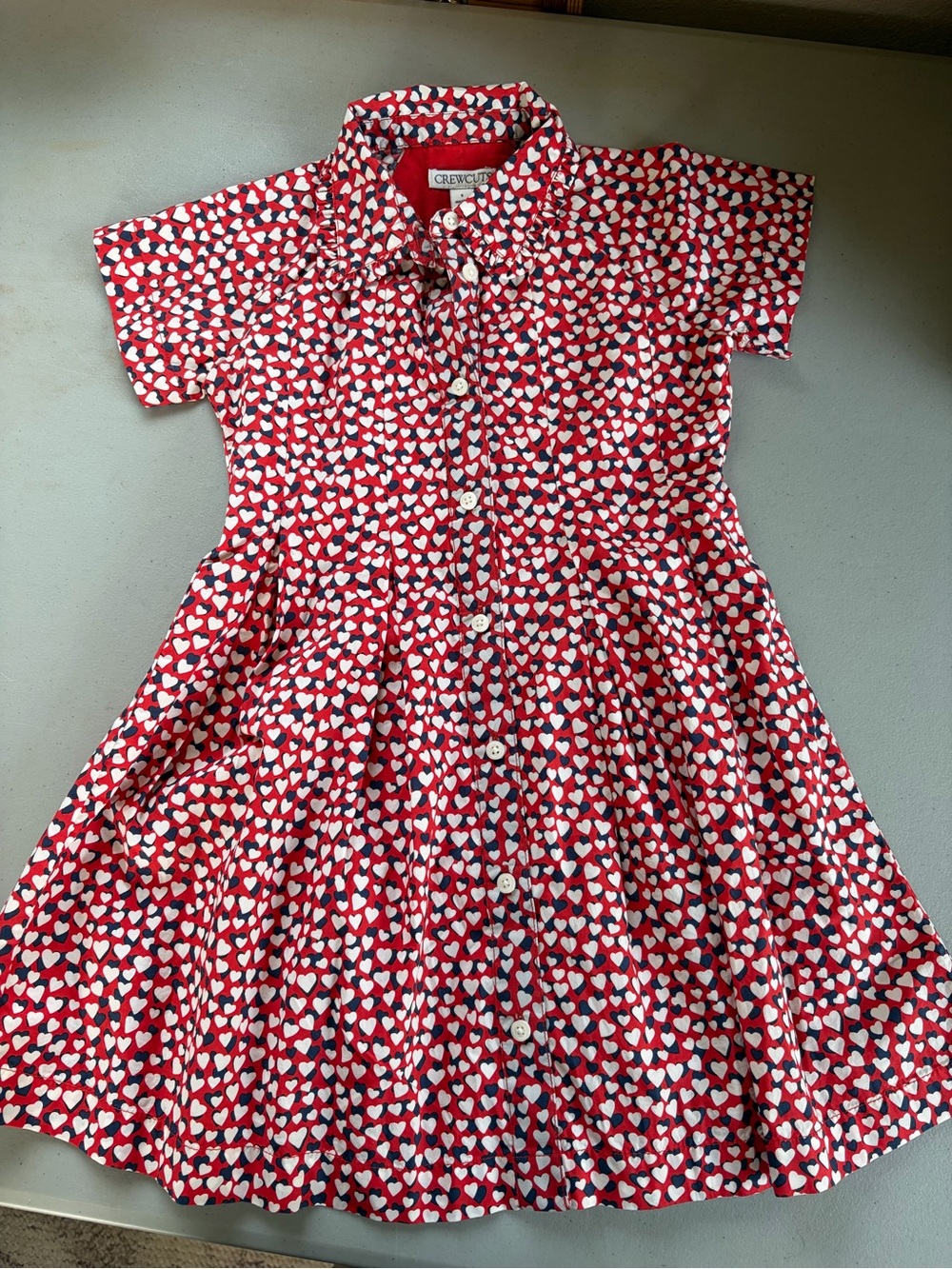 NWT J.Crew Crewcuts Girls Ruffle-Collar Shirt-Dress Cotton Poplin Hearts Size 5